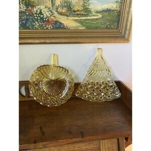 Antique 1888 Windsor Glass Company No. 0 Relish Fan Plates EAPG Yellow Glass